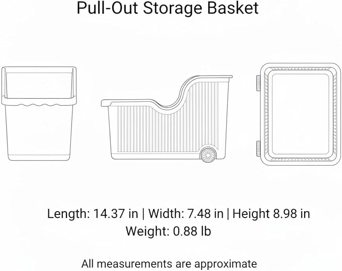 Pull-Out Storage Basket with Wheels, White PP Plastic Sliding Bin for Under Sink Cabinet Organization, Kitchen Pantry and Bathroom (1 PC)