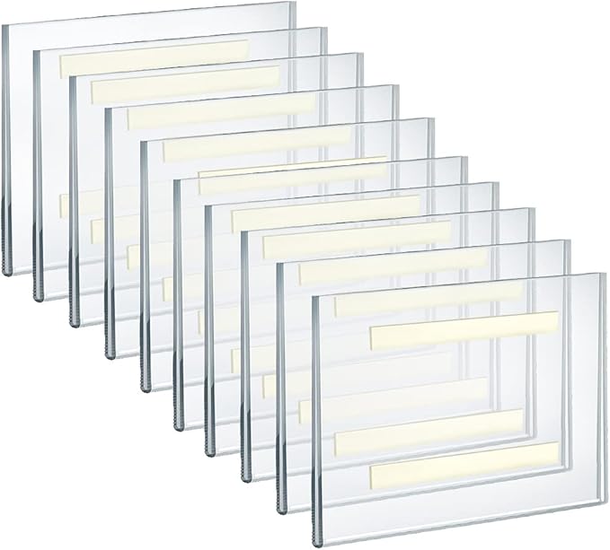 Azar Displays 122030 8.5-Inch W by 5.5-Inch H Wall Mount Acrylic Frame Pack of 10 - Clear Acrylic Wall Frame with Sticky Back - Floating Wall Sign Holder - Adhesive Office Sign-Frameless Picture Frame
