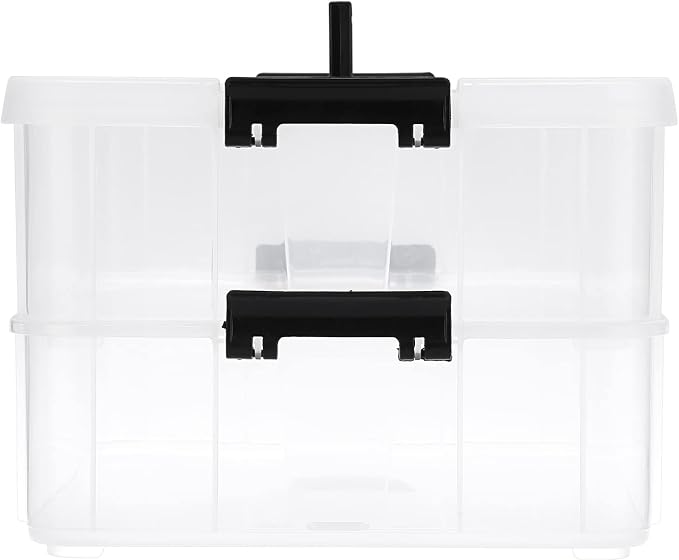 BTSKY 2 Layer Stack & Carry Box, Plastic Multipurpose Portable Storage Container Box Handled Organizer Storage Box for Organizing Stationery, Sewing, Art Craft, Jewelry and Beauty Supplies Black