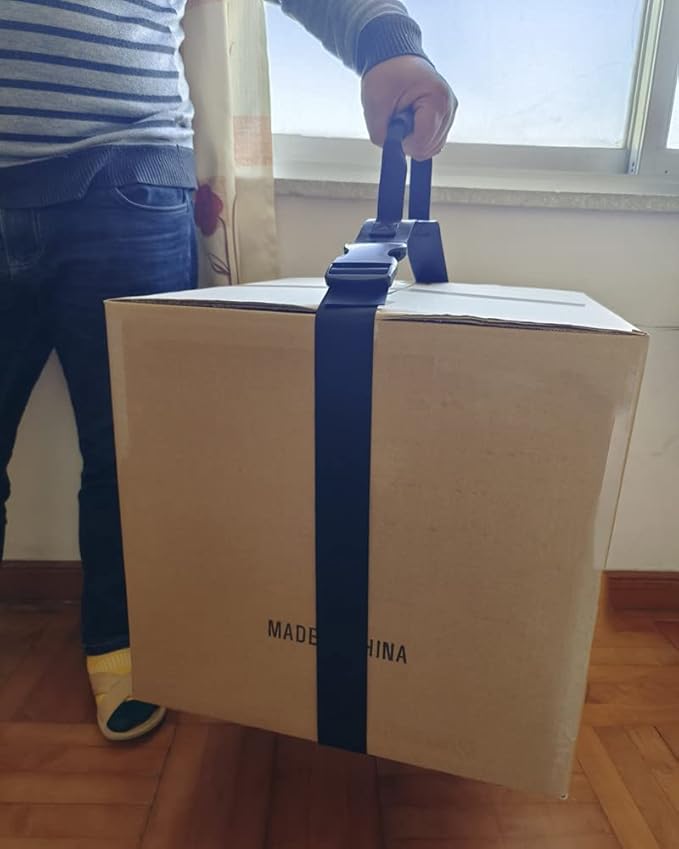 Box Carrying Strap with Handle,Adjustable Belt, Heavy Duty Ordinary Luggage Lashing Strap Holder, for Safe Moving and Lifting and Carrying of Heavy Cases, Groceries, Luggage, Black