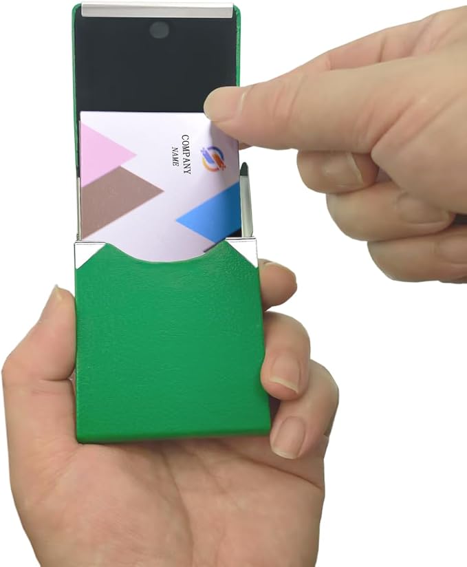 Business Card Holder with Ultra Slim Design,Business Card Case with Premium PU Leather,Suit Pocket Metal Card Holder for Women/Men,Professional Name Card Holder with Magnetic Shut(MT Green)
