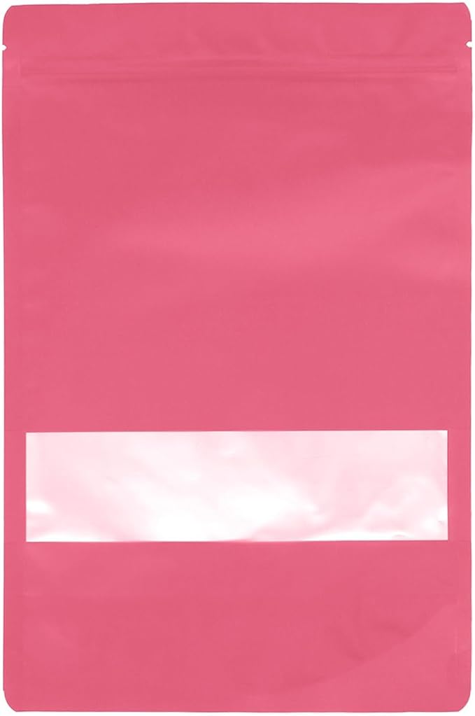 50PCS Foil Pouch Mylar Bags with Clear Window,ULIFESTAR Stand Up Sealable Bags with Tear Notches,Resealable for Food,Party Favors,Gift Packaging and Small Business(20 * 30cm/7.87 * 11.81",Pink)