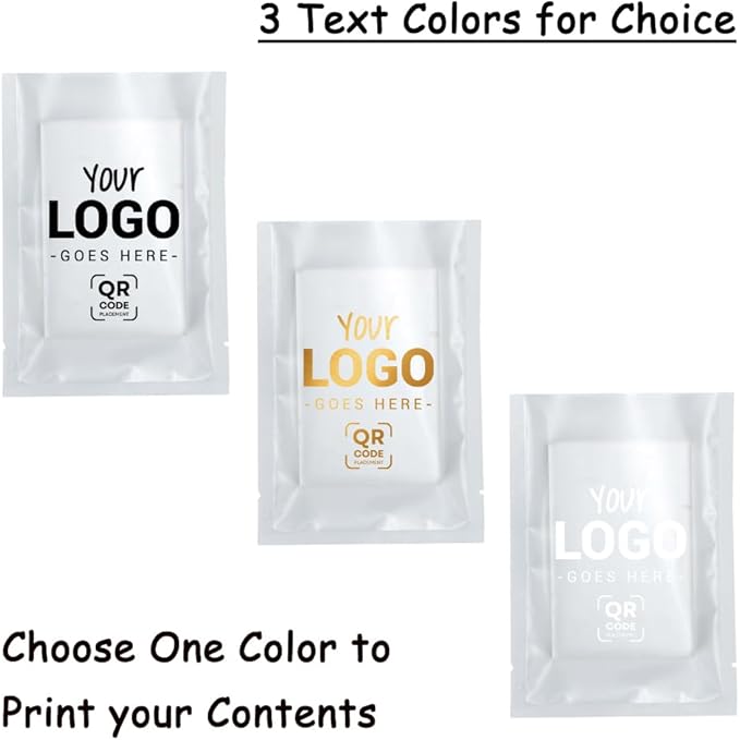 100PCS Customized Vacuum Heat Seal Bag,Open Top Packaging Bag with Clear Front,Single Color Printing for Logo/Text/QR Code (White, 13 * 18CM/5.0"*7.1"-100PCS-One Color Print)