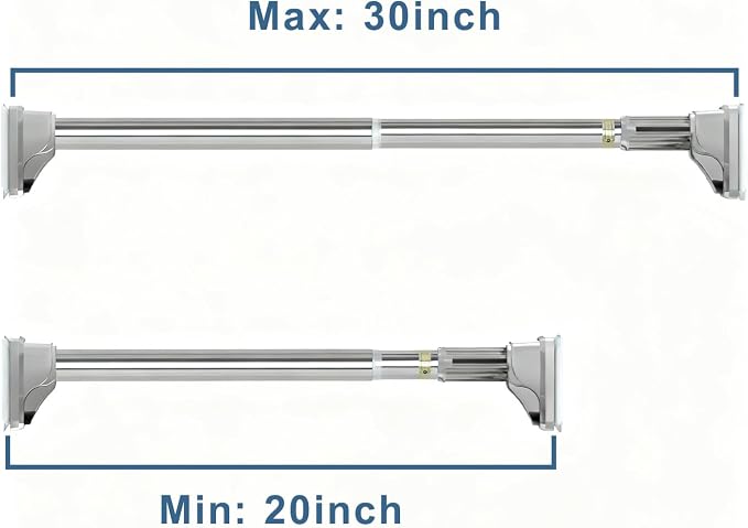 Stainless Steel Adjustable Closet Rod, No-Drill Installation, Heavy-Duty Hanging Bar for Closet, Wardrobe & RV (20-30 inch)