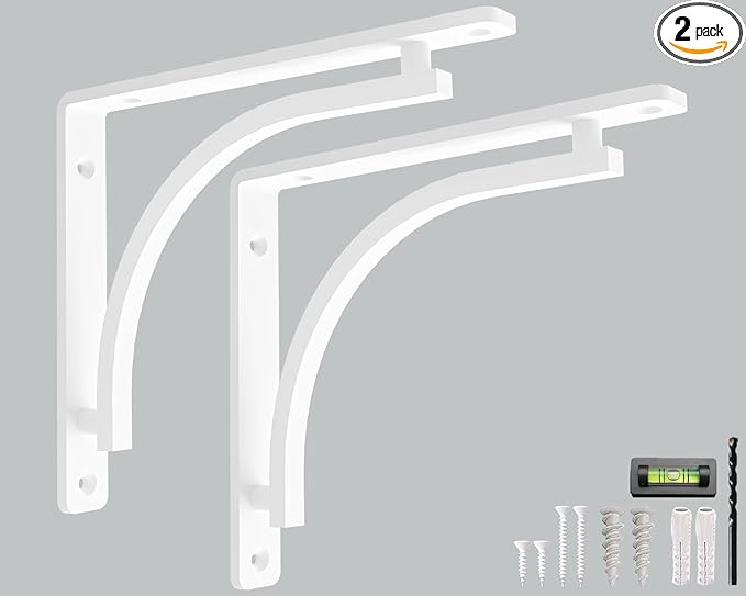 Classic White Heavy Duty Shelf Brackets 12 inch by Balin Designs – L Bracket, Wall Mounted Support, Shelving Metal Bracket, Decorative Shelf Brackets, with Hardware Included, Set of 2