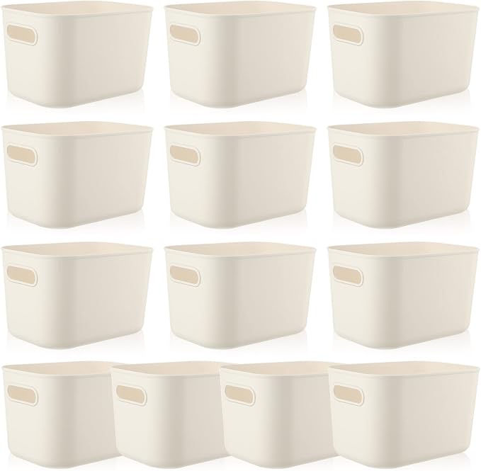 Zopeal Plastic Storage Bins 10 Pcs White Pantry Organizer Bins Small Baskets Storage Containers for Home Kitchen (10 x 7 x 6 Inch)