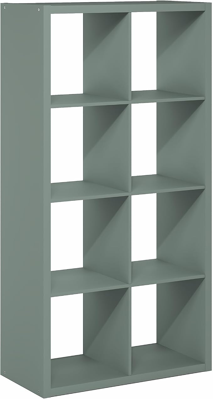 Furinno Cubicle 8-Cube Book Shelf, Extra Thick Frame Bookshelf, Sage Green | 14.6" x 30" x 58", Horizontally & Vertically Reversible Bookcase with Open Back, for Living Room, Bedroom, Home Office