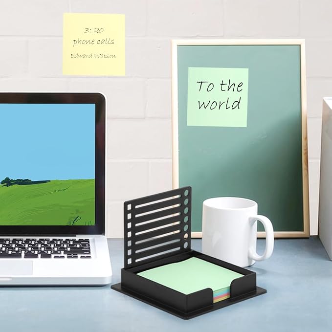 2pcs Sticky Note Stencil Template Compatible with Notes, 3x3 Sticky Pads Dispenser with Stencil, Line Stand Shelf Organizer Dispenser for Desk Office Home School Supplies(Color:Black+Grey)