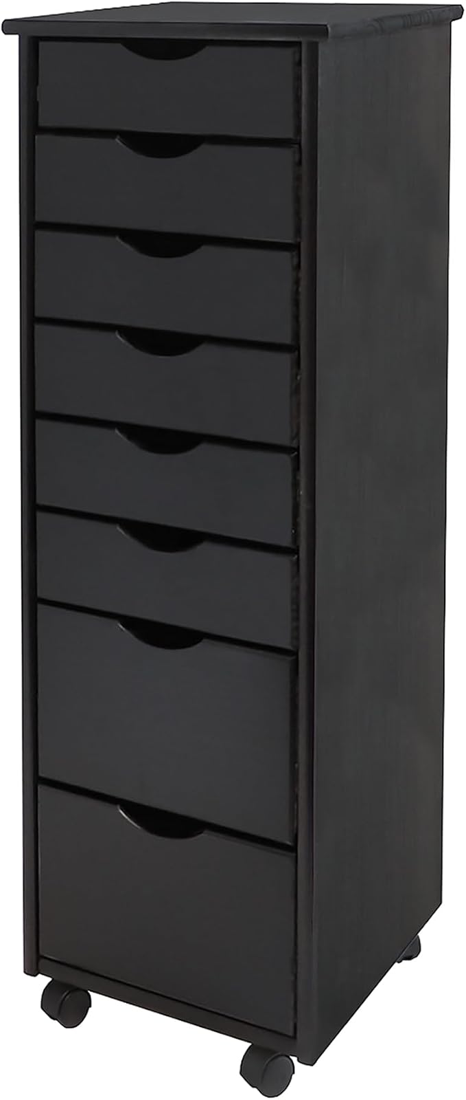 Jela-USA Solid Pine Wood 8 Drawer Rolling Cart, Black