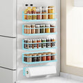 Magnetic Spice Rack For Refrigerator, Space Saving Magnetic Shelf For Fridge Blue 4 Pack With Magnetic Paper Towel Holder
