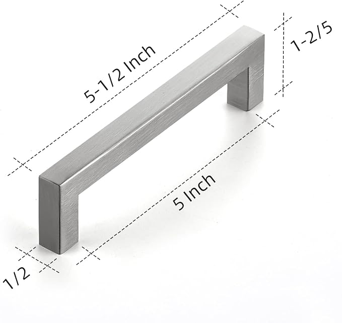 Ravinte Brushed Nickel Square Cabinet Handles Drawer Pulls,5 Inch,35 Pack | Screws Included, Stainless Steel, Square Bar Grip, Easy Install, Kitchen Cabinet Hardware, For Cupboards, Drawers, Dressers