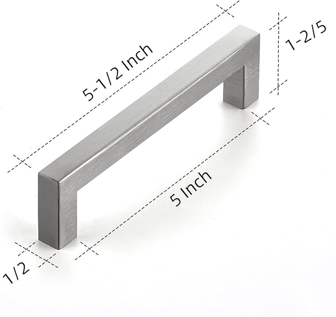 Ravinte Brushed Nickel Square Cabinet Handles Drawer Pulls,5 Inch,1 Pack | Screws Included, Stainless Steel, Square Bar Grip, Easy Install, Kitchen Cabinet Hardware, For Cupboards, Drawers, Dressers