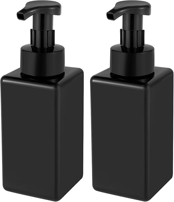 Foaming Soap Dispenser, 22oz Plastic Refillable Pump Bottle, 2 Pack, Black | Hand Dispenser for Liquid Soap, Shampoo & Body Wash – Saves Soap with Rich Foam, Reusable, Easy to Refill, BPA-Free