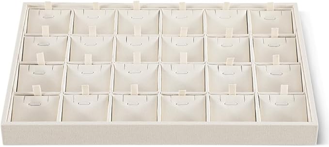 Linen Stackable Necklace Storage Tray, 24 Grid Pendant Display Tray, Jewellery Shop Counter Showcase Table Top Organizers, Makeup Table Drawer Insert Jewelry Tray