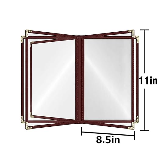 Goodsmart Restaurant Menu Covers – 25 Pack Burgundy 10-View 8.5" x 11" Cafe Menu Holders, Side-Loading Vinyl Covers with Clear Sleeves, Plastic & Leather-Style Menu Covers with Gold Corners