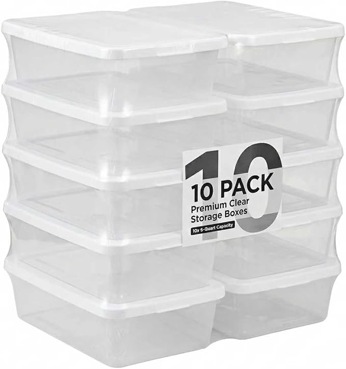 10Pack Storage Bins with Lids, 6 QT Clear Plastic Box with Snap On Lids, Heavy Duty Stackable and Nestable Containers, BPAFree Durable See Through Organizing Solution for Home, Office, Closet