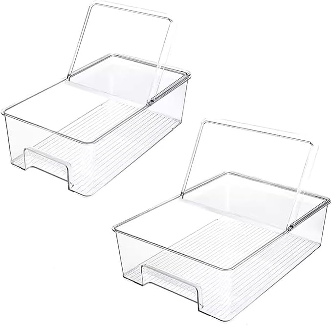 SANNO Freezer Containers Food Storage Containers Fridge Containers Plastic Organization Storage Bin for Fridge, Freezer, Pantry, Kitchen- Organizer for Fruit, Yogurt, Snacks, Pasta, set of 2