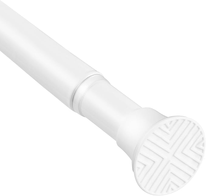 1 Pack Spring Tension Curtain Rods 24-46 Inches, Spring Loaded Curtain Rods No Drilling, Adjustable Expandable Tension Rod for Window Doorway Doorway Kitchen Curtain Bedroom Closet, White