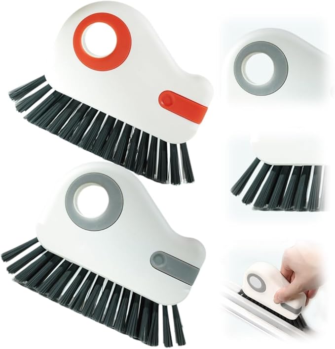 2 in 1 Groove Cleaning Brush Window Track Cleaning Tools, 2026 New Multipurpose Hard Bristle Crevice Cleaning Brush with Hidden Scraper for Sliding Door Track, Window Sill, Window Seal (Mix-2PCS)