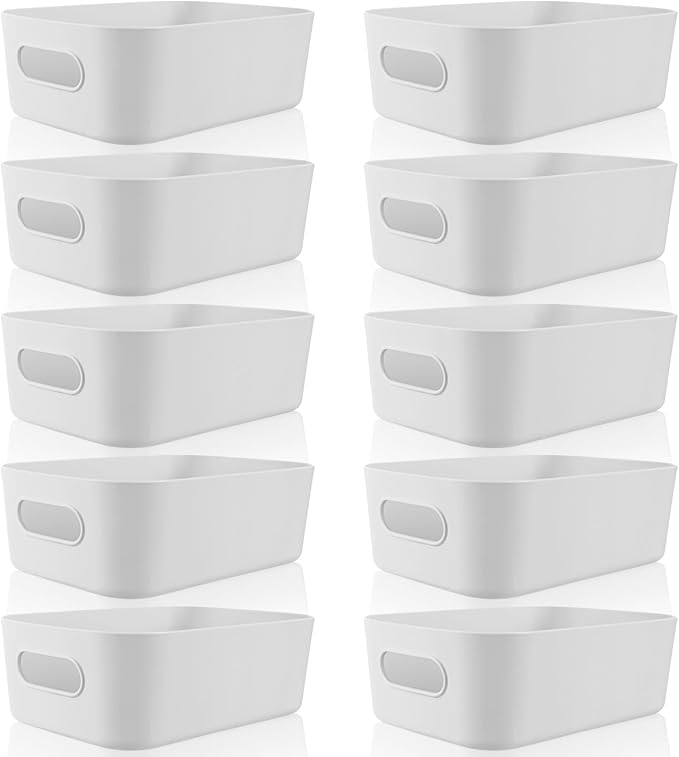 Zopeal Plastic Storage Bins 10 Pcs Gray Pantry Organizer Bins Small Baskets Storage Containers for Home Kitchen (8 x 5.7 x 3 Inch)