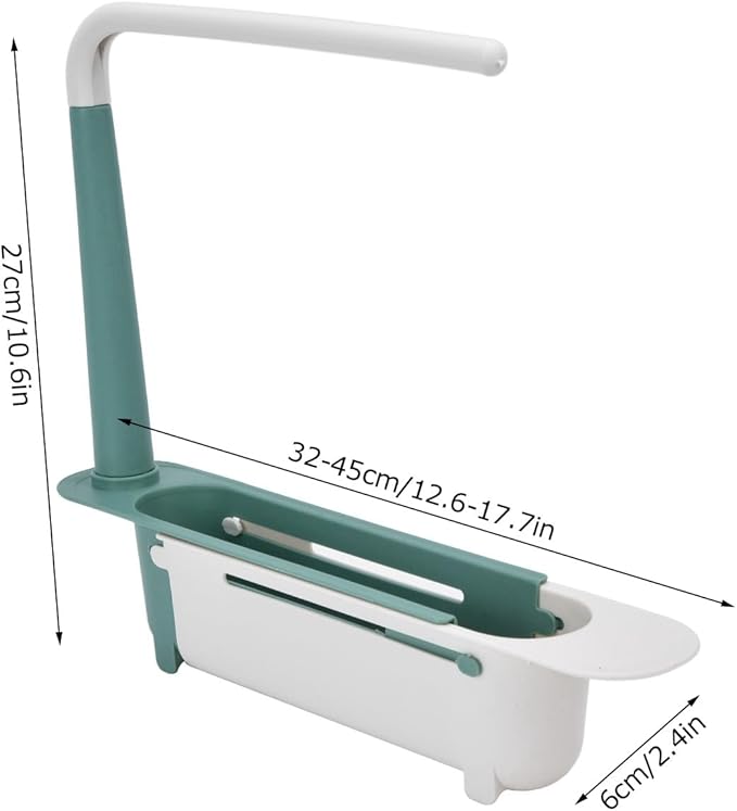 Telescopic Sink Storage Rack, Retractable Sink Drainer with Bracket and Crossbar Telescopic Kitchen Over Sink Organizer with Towel Hanger for Kitchen (Green)