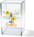 Just Breathe Acrylic Cosmetic Pencil Pen Holder Cup, Inspirational Dragonfly Desk Organizer Accessories for Home Office Decor, Motivational Encouragement Gifts for Women Girl Coworker Teacher