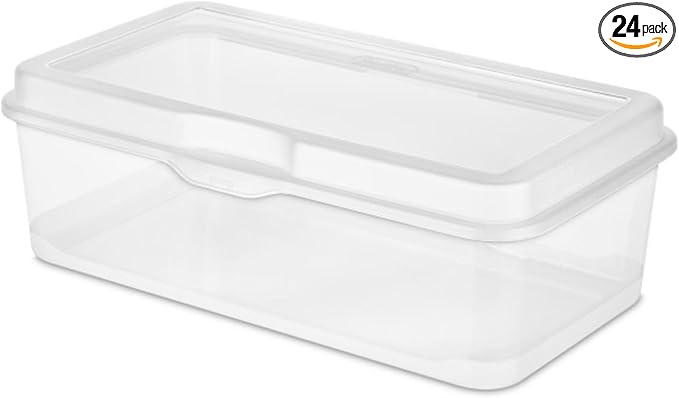 Sterilite Rectangular Large FlipTop, Clear Plastic Storage Box, 24-Pack | Bin with Hinged Lid, Stackable Multipurpose Organizer for Art & Craft Supplies, Accessories, Photos & CDs, Home or Office Use
