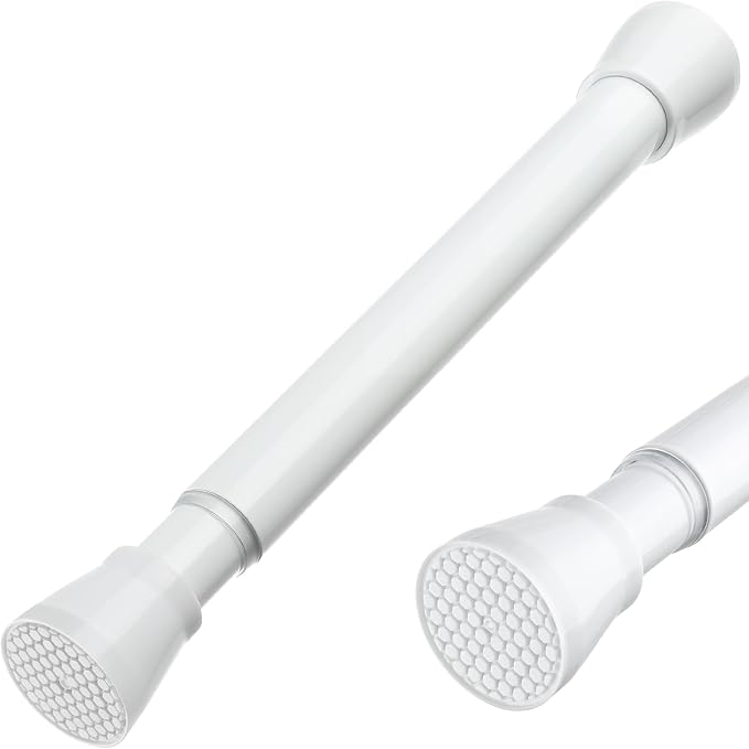 MEXAU White Tension Rod 18 To 26 Inch Spring Curtain Rod Adjustable Tension Curtain Rods No Drilling Short Tension Rod Extendable Small Spring Tension Curtain Rod for Closet Cupboard Bars Refrigerator