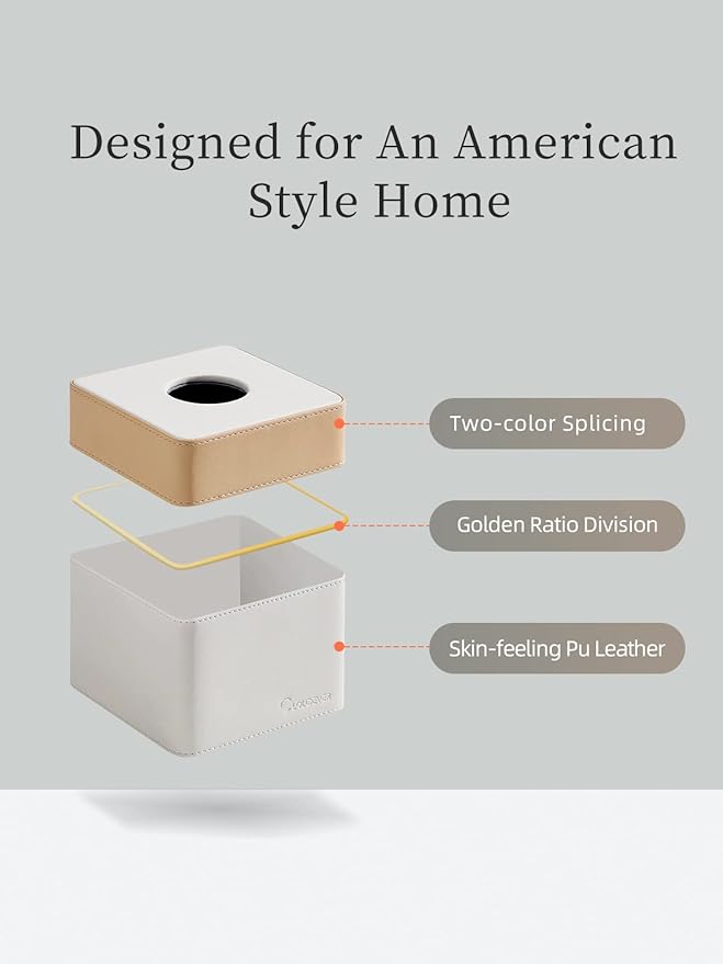 Tissue Box Holder Cover Square, Modern PU Leather Decorative Tissue Cube Holder Organizer-Apricot Cream