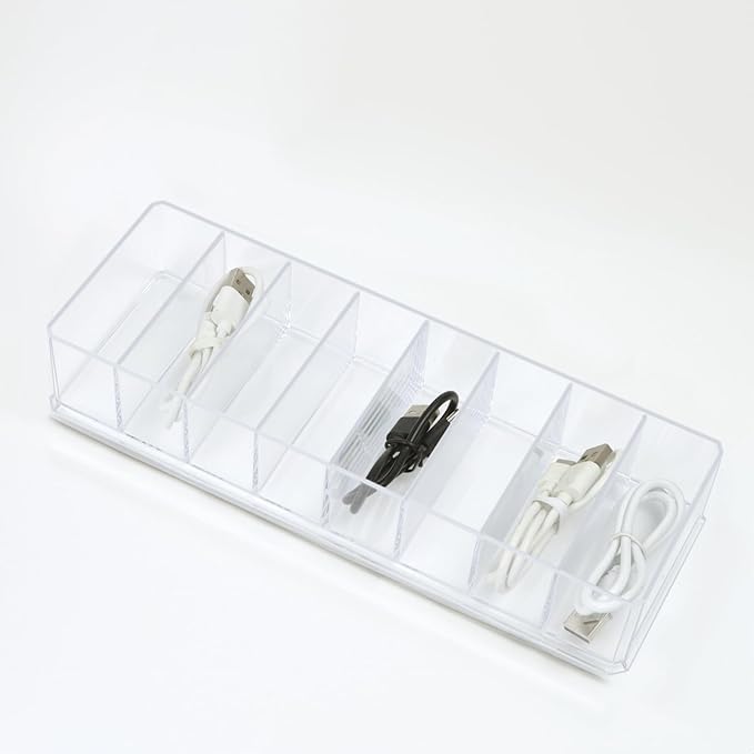 ZEXALOR Clear Drawer Organizer, 8 Sections Clear Organizer Drawer Dividers Office Desk Tray Bathroom Makeup Jewelry Trays (9.8×3.1×1.7")