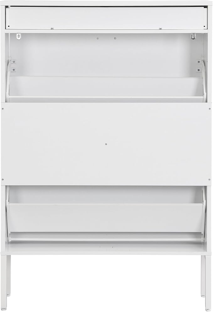 XIAO WEI Shoe Cabinet, Shoe Storage Organizer Cabinet with 2 Flip Half Moon Line Doors, Freestanding Shoe Rack with Adjustable Shelf for Entryway（White