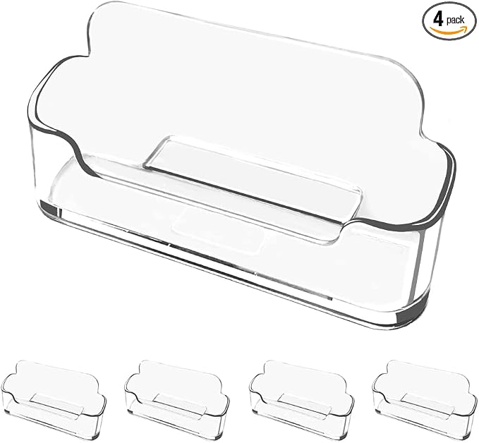 Vrupin Business Card Holder for Desk - 4 Pack Acrylic Business Card Holder , Fits 30-50 Business Cards Display Business Card Stand Desktop Business Card Holders for Exhibition