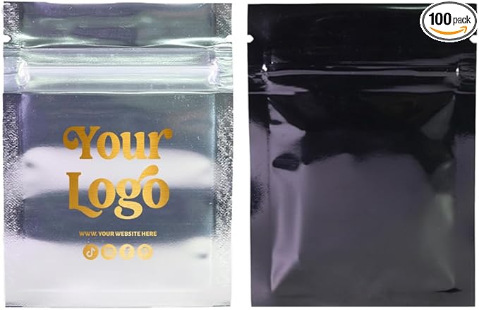 100PCS Customized Mylar Zipper Bags,Clear Front Resealable Packaging Pouches For Food Storage,Single Color Printing for Logo/Text/QR Code (Black, 6.5 * 9CM/2.6"*3.5"-100PCS-One Color Print)