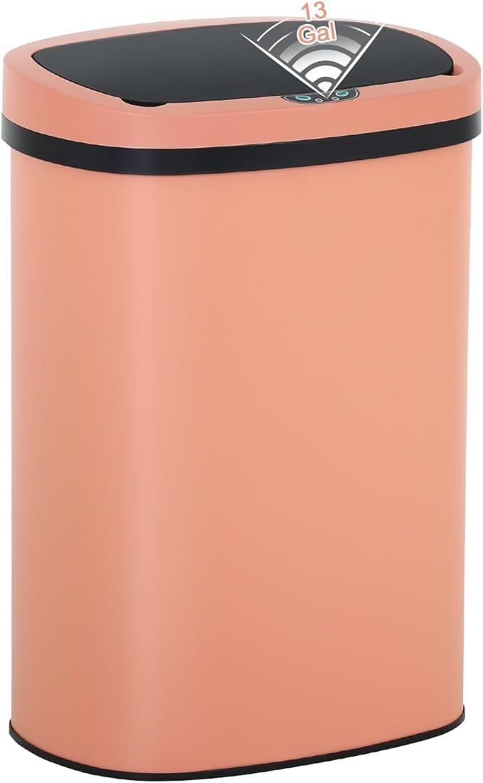 Bigacc 13 Gallon Stainless Steel Trash Can Automatic Trash Can Garbage Can Bathroom Garbage Can with Lid for Kitchen Living Room Office Bathroom, Electronic Motion Sensor Automatic, Pink