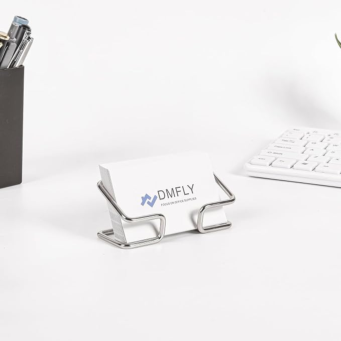 Metal Business Card Holder for Desk, Cute Card Display Stand, Compatible with Various Countertops, Silver