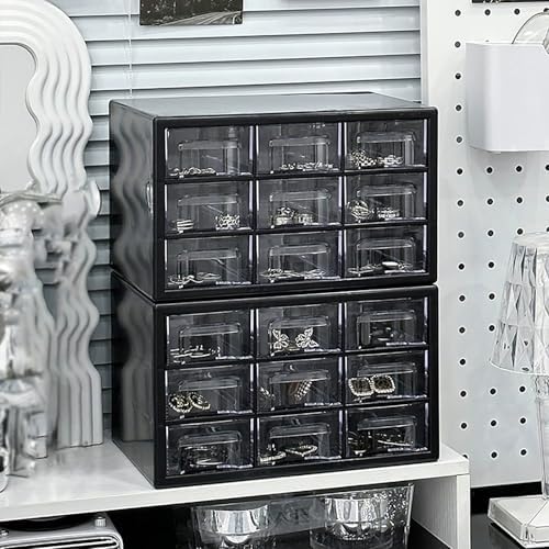 Elegant Jewelry Cabinet with 9 Clear Drawers, Stylish Jewelry Armoire & Organizer for Makeup, Office Supplies, Desk Storage - Chic White Design for Home Décor