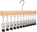 Wooden Closet Organizer Hanger with 12 Clips, Space Saving Hanging Organizer for Hats Scarves Jeans Skirts Socks Pants, 15 Inch, 360° Swivel Hook (1Pcs, Wood Colour)