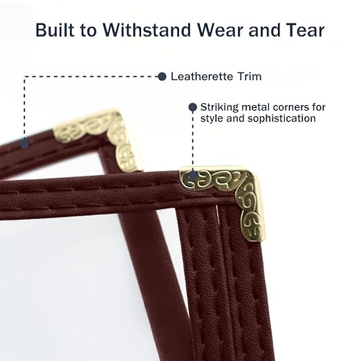 Goodsmart Restaurant Menu Covers – 25 Pack Burgundy 6-View Trifold 8.5" x 11", Side-Loading Vinyl & Plastic Menu Holders, Clear Menu Sleeves, Leather-Style Café Covers with Gold Corners