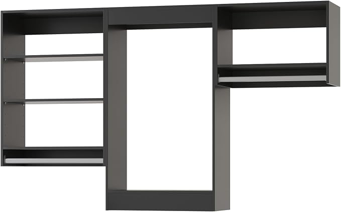 ROOMTEC Modular Closet System, 60" Closet Organizer with Hanging Rods, Wall-Mounted Wooden Tower for Walk-In Closets, Wardrobe Storage Kit, Black