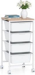LDAILY Rolling Cart with Drawers, 4 Drawer Rolling Storage Cart with Wooden Tabletop, Metal Frame & Lockable Wheels, Craft Organizers and Storage for Home Office Classroom (White, 4 Drawer)