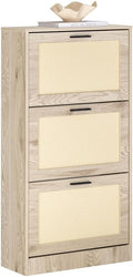 SoBuy Shoe Cabinet for Entryway | Freestanding Shoe Rack, Shoe Organizer 3 Drawers, Narrow Slim Hidden, Natural Wood Color, FSR170-H-N