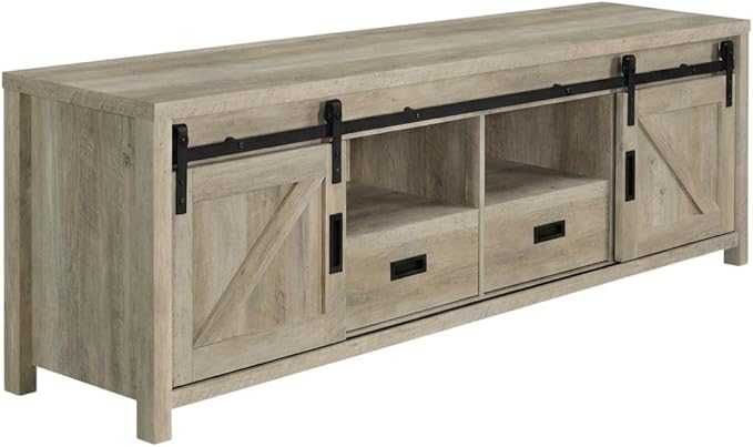 Furnifact Brown 2-Door TV Stand, Farmhouse Style, Engineered Wood, Distressed Pine Finish, Modern Design, Sturdy, Stylish for Living Room