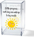 A Little Progress Each Day Can Add Up To Big Results Acrylic Cosmetic Pencil Pen Holder Cup, Inspirational Sun Desk Organizer for Classroom Office, Motivational Gifts for Women Girl Therapist