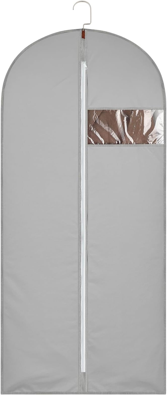 62Inch Garment Bags Covers, Gray Hanging Clothes Bag, Suit Cover Bags with Clear Window for Hanging Closet Clothes Storage and Travel (1, Gray, 62 inch)