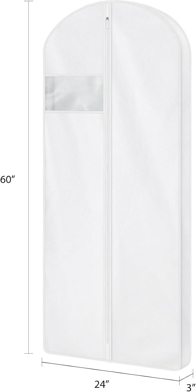 60" Premium Cotton Garment Bag for Hanging Clothes and Storage, Breathable Dress Bags for Gowns Long, Full Zipper Dust Cover with Clear Window for Long Dresses, 2 Pack