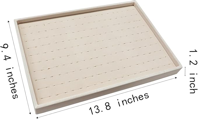 Stratelife 100 Slots Ring Organizer Tray, Stackable Jewelry Storage Display for Drawer, Velvet Jewelry Holder Case for Ring Earring Stud, 13.8" x 9.4" x 1.2", Beige