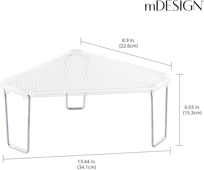 mDesign Plastic/Steel Corner Stackable Rack, Storage Organizer Shelf for Bathroom, Vanity, Countertop, Sink, Cabinet, Holds Makeup, Shower Accessories, Ligne Collection - 2 Pack - Clear