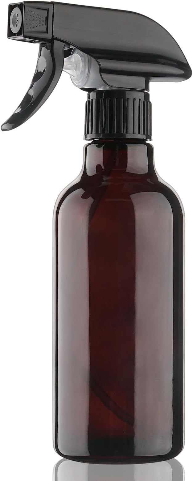 12oz Glass Spray Bottle 1 Pack, Adjustable Mist Stream,Brown | Refillable glass spray containers for hair care, plant maintenance, cleaning & essential oils