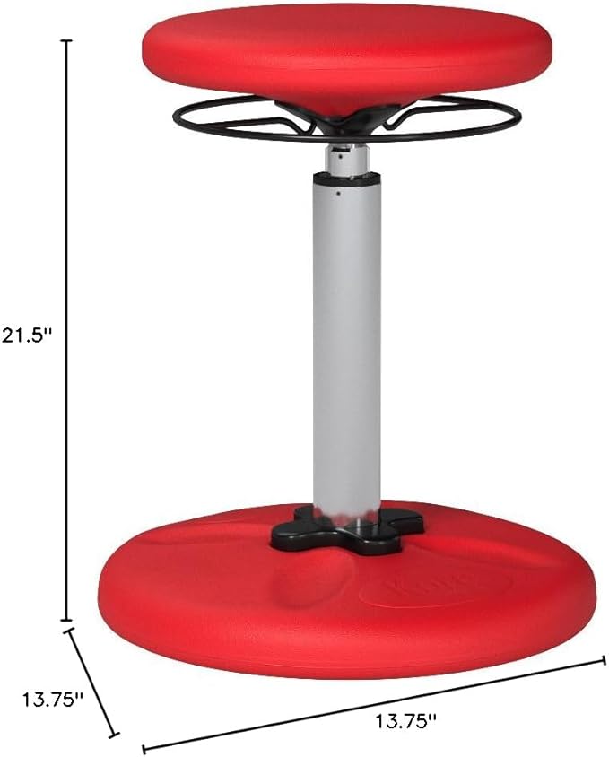 KORE Design Adjustable Wobble Stool Chair, Girls + Boys Kid Desk Stools, Ergonomic Small Office Chairs, Flexible Seating for Active Kids, ADD/ADHD, Classroom, Home, Age 8-12, Tall (16.5-24in), Red