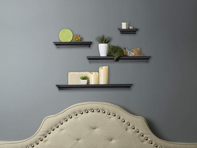 MELANNCO Floating Wall Shelves for Bedroom, Living Room, Bathroom, Kitchen, Nursery, Set of 4, Black, 4 Count